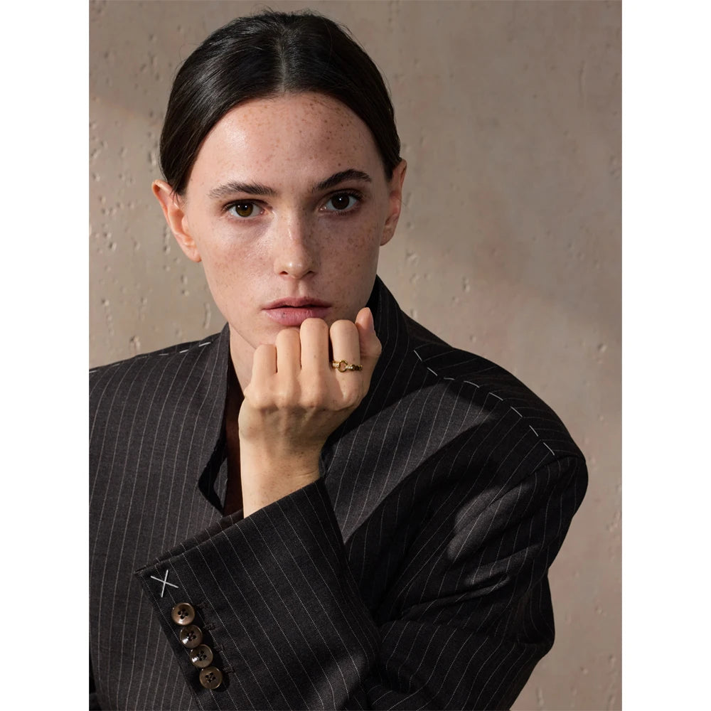 Yhpup 678# High Quality Stainless Steel Cubic Zirconia Setting Link Finger Ring Exquisite Stylish Jewelry Daily Gift for Self