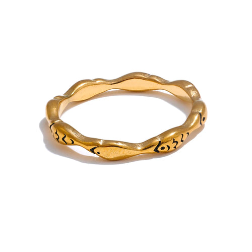 Yhpup 6789# Minimalist Stainless Steel Casting Cute Fish Fashion Ring 18K PVD Plated Stylish Lucky Chic Jewelry Accessories Gift