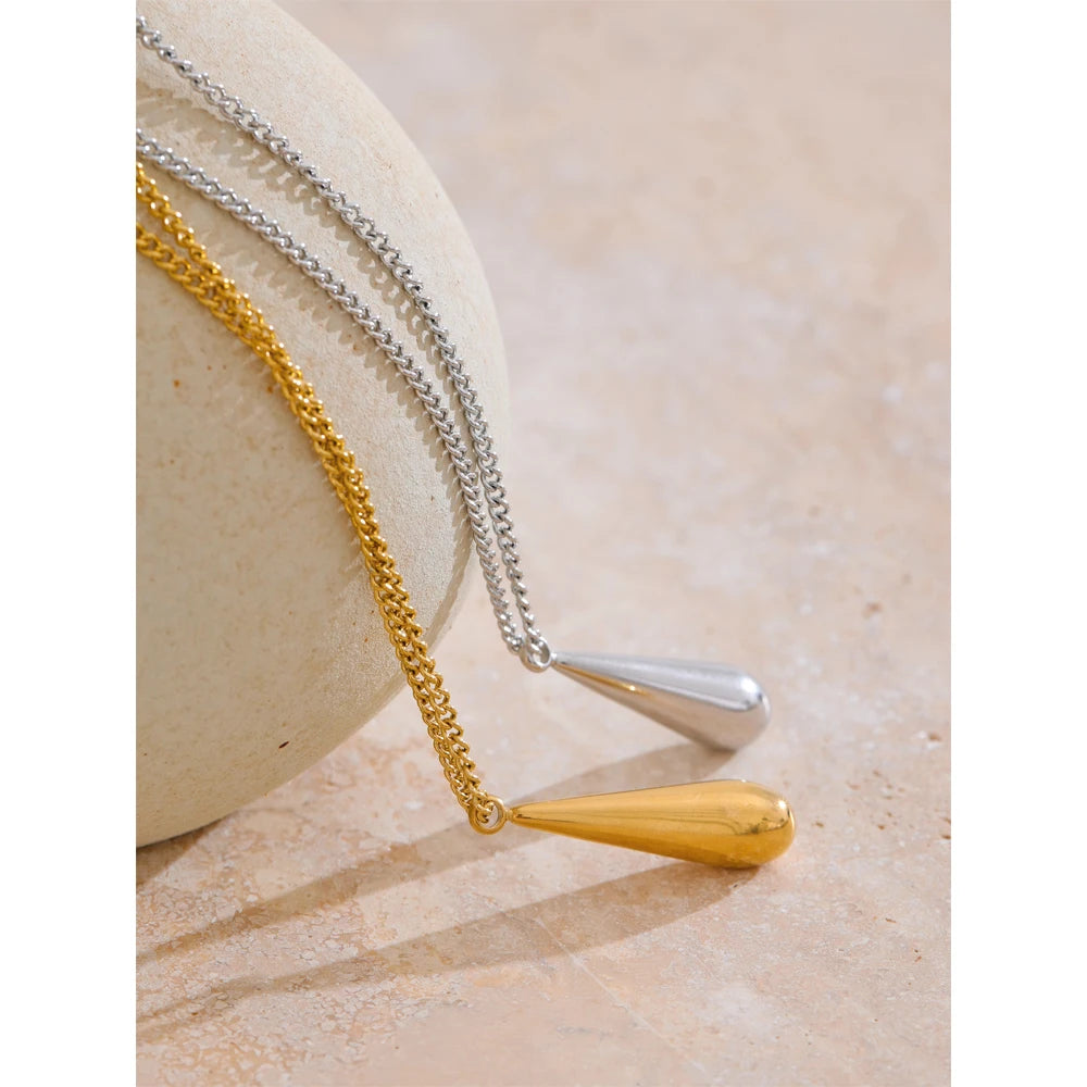 Yhpup Stainless Steel Metal Water Drop Pendant Necklace Minimalist Chic Collar Jewelry for Women Accessories