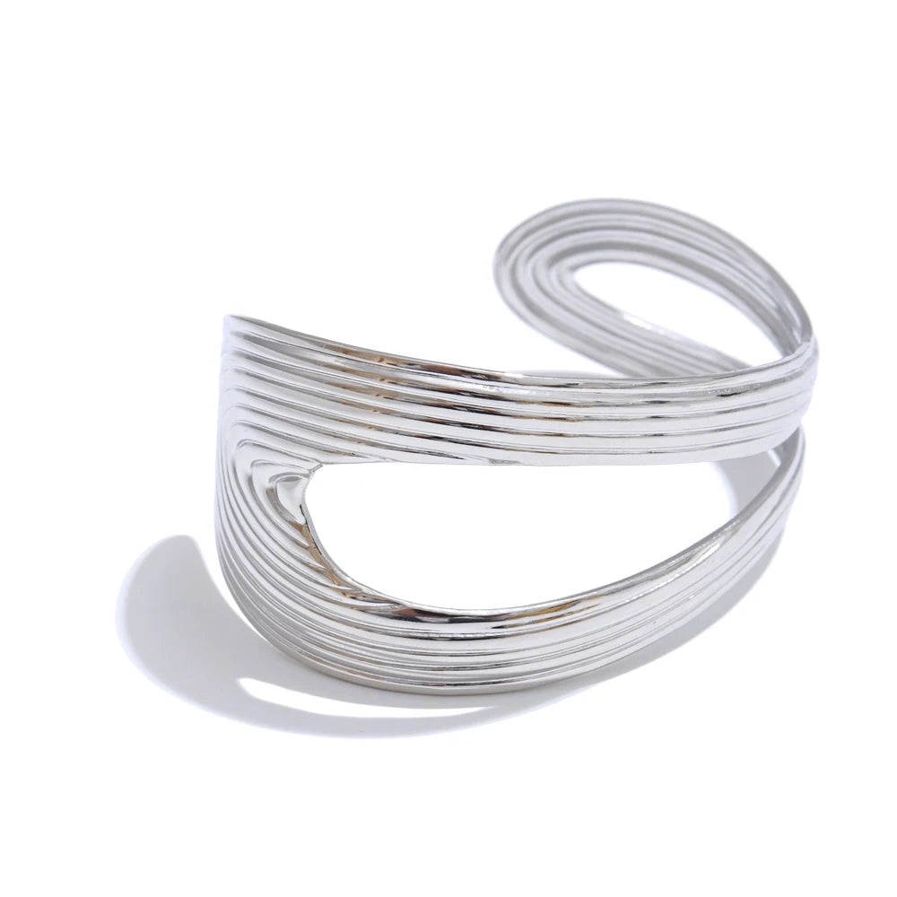 Yhpup Personalized Stainless Steel Metal Hollow Geometric Cuff Open Minimalist Fashion Bracelet Bangle for Women Wrist Jewelry