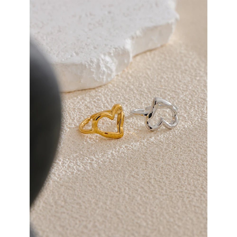 Yhpup Minimalist Stainless Steel Heart Love Hollow Ring Women Rust Proof Charm Finger Jewelry Wholesale Bijoux