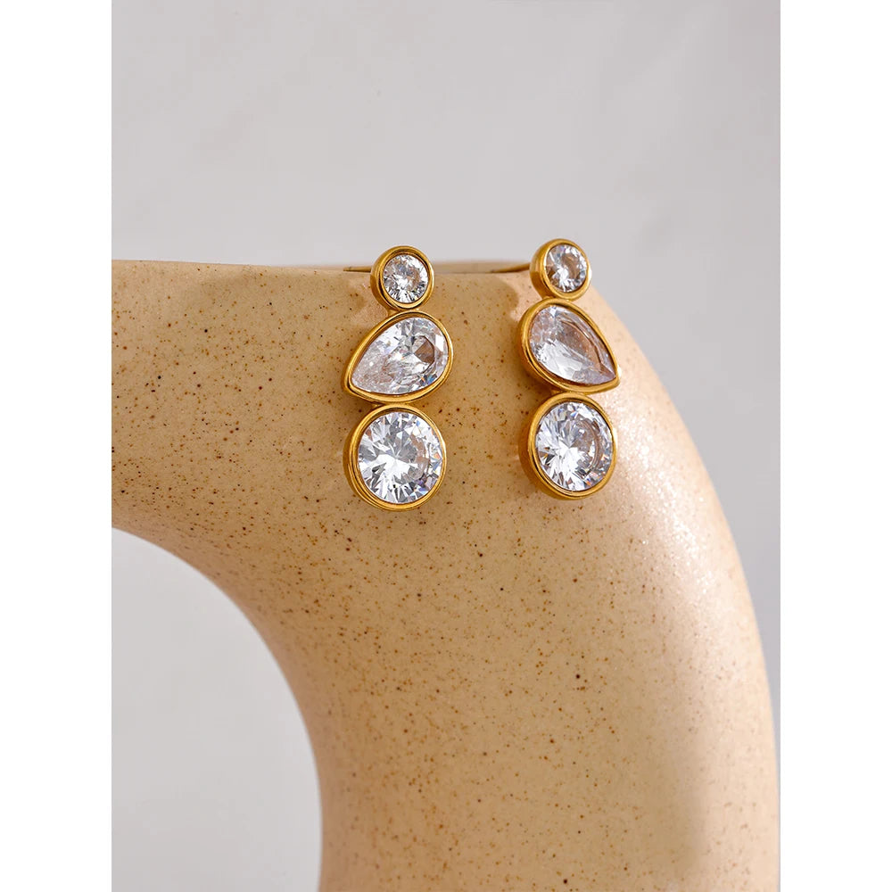 Yhpup Delicate AAA Shiny Cubic Zirconia Stainless Steel Bling Stud Earrings High Quality Gold Color Fashion Daily Jewelry Gift