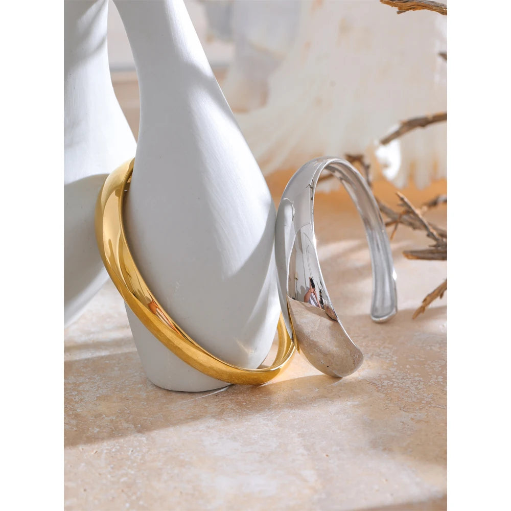 Yhpup 64mm Minimalist Stainless Steel High Quality Round Cuff Open Bracelet Bangle Tarnish Resistant Metal Personalized Jewelry