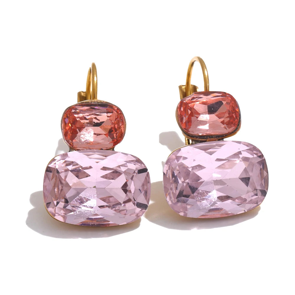 Yhpup Fashion Crystal Candy Stud Earrings French Hoops Trendy White Green Pink Y2K Summer Jewelry for Women 18k PVD Plated