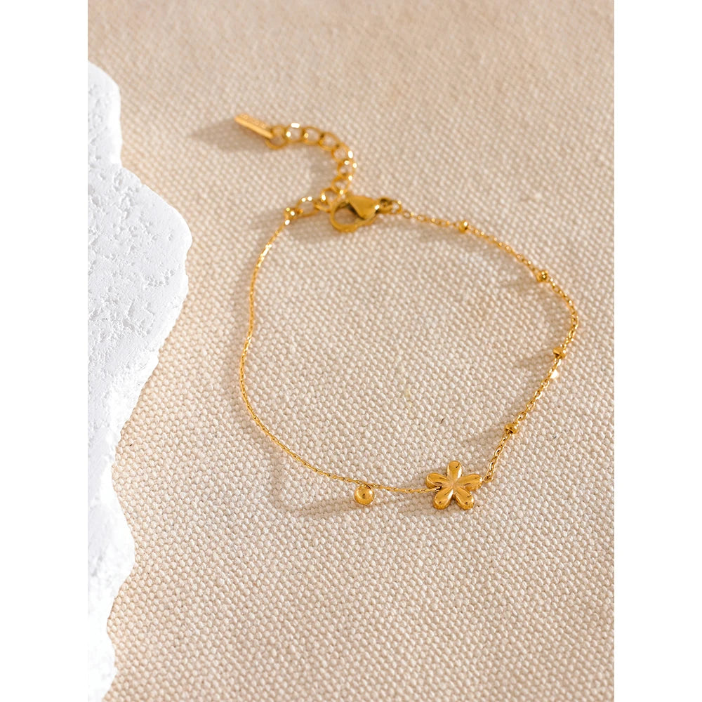 Yhpup New Flower Chain Chic Charm Fashion Bracelet Bangle Golden Stainless Steel Wholesale Jewelry 18K PVD Plated Waterproof