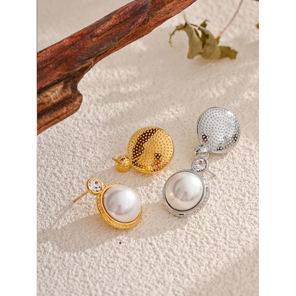 Yhpup Waterproof Korean Style Zirconia Imitation Pearls Stud Earrings Stainless Steel Elegant Daily Classic Fashion Jewelry