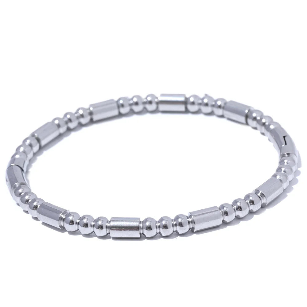 Yhpup 57mm Waterproof Stainless Steel Cast Bead Bracelet Bangle Statement Metal Texture Wrist Jewelry Women's Accessories New