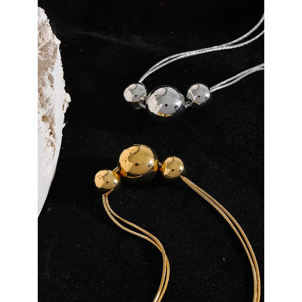 Yhpup 316l Stainless Steel Round Beads Chain Pendant Necklace 18K PVD Plated Metal Women Fashion Daily Trendy Jewelry Gift