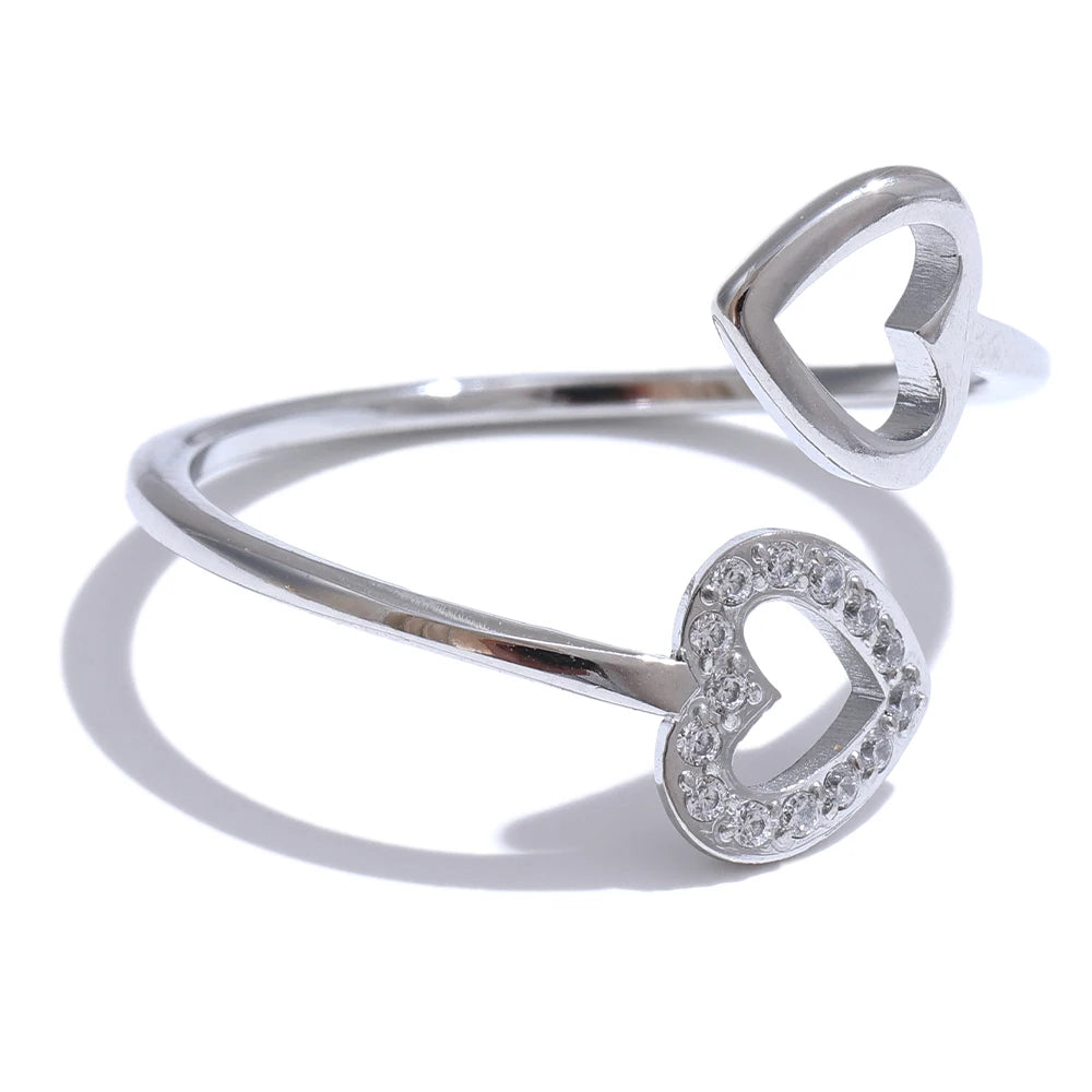 Yhpup Gold & Platinum PVD Plated Stainless Steel Open Adjustable Ring Heart Hollow Fashion Chic Finger Accessories for Women