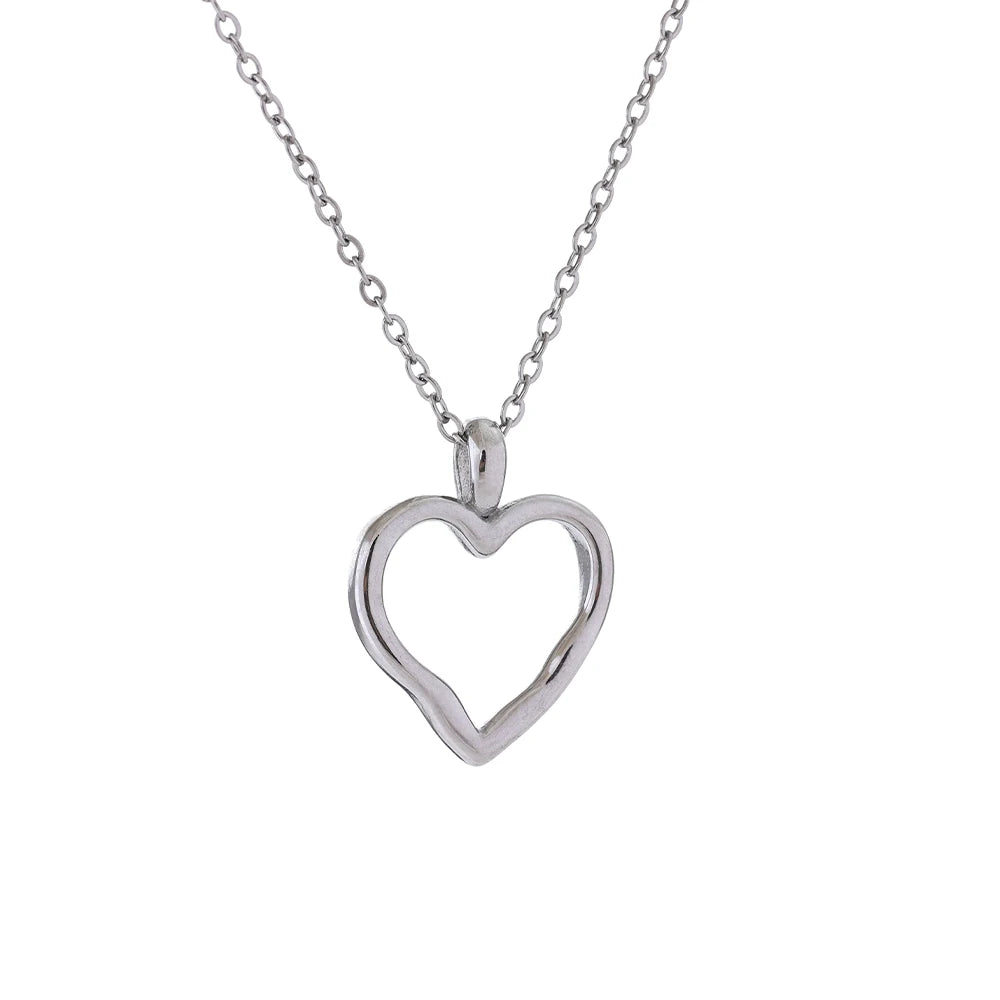 Yhpup Stainless Steel Heart Hollow Cast Pendant Minimalist Fashion Necklace Waterproof Trendy Simple Stylish Jewelry Women