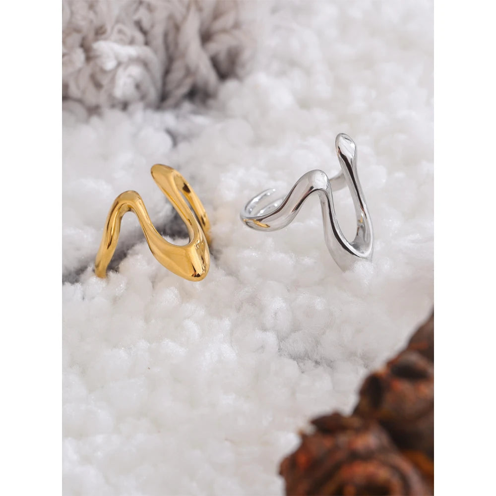 Yhpup Rust Proof Stainless Steel Metal U Shape Fashion Minimalist Adjustable Ring Fashion Jewelry Accessories Real Gold Plated