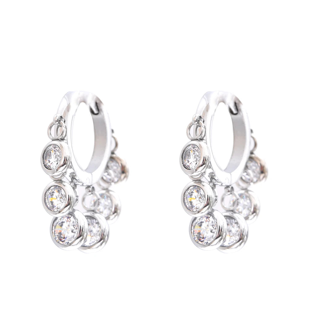 Yhpup Stainless Steel Colorful Cubic Zirconia Hoop Earrings for Women Exquisite Fashion Metal Texture Geometric Earrings Gift