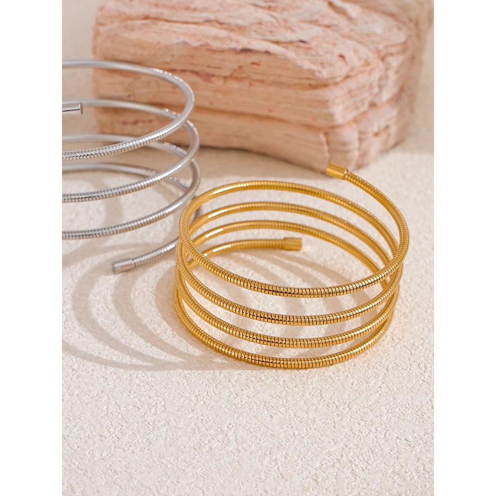Yhpup Statement Stainless Steel Metal Layered Bracelet Bangle for Women Waterproof Texture High Quality Jewelry Accessories