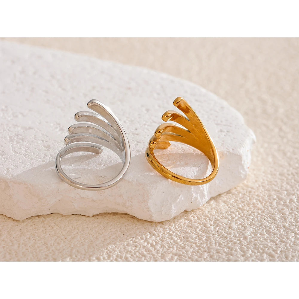Yhpup Stainless Steel Layered Fashion Finger Ring Water Resistant Metal Chic 18K Gold Platinum PVD Plated Daily Jewelry