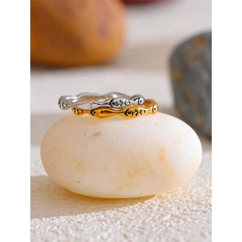 Yhpup 6789# Minimalist Stainless Steel Casting Cute Fish Fashion Ring 18K PVD Plated Stylish Lucky Chic Jewelry Accessories Gift