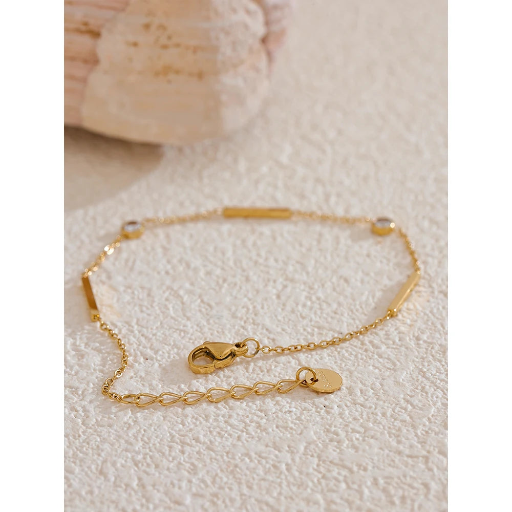 Yhpup 316L Stainless Steel Zircon Thin Chain Bracelet Bangle for Women Summer Simple Water Resistant Chic Jewelry Men