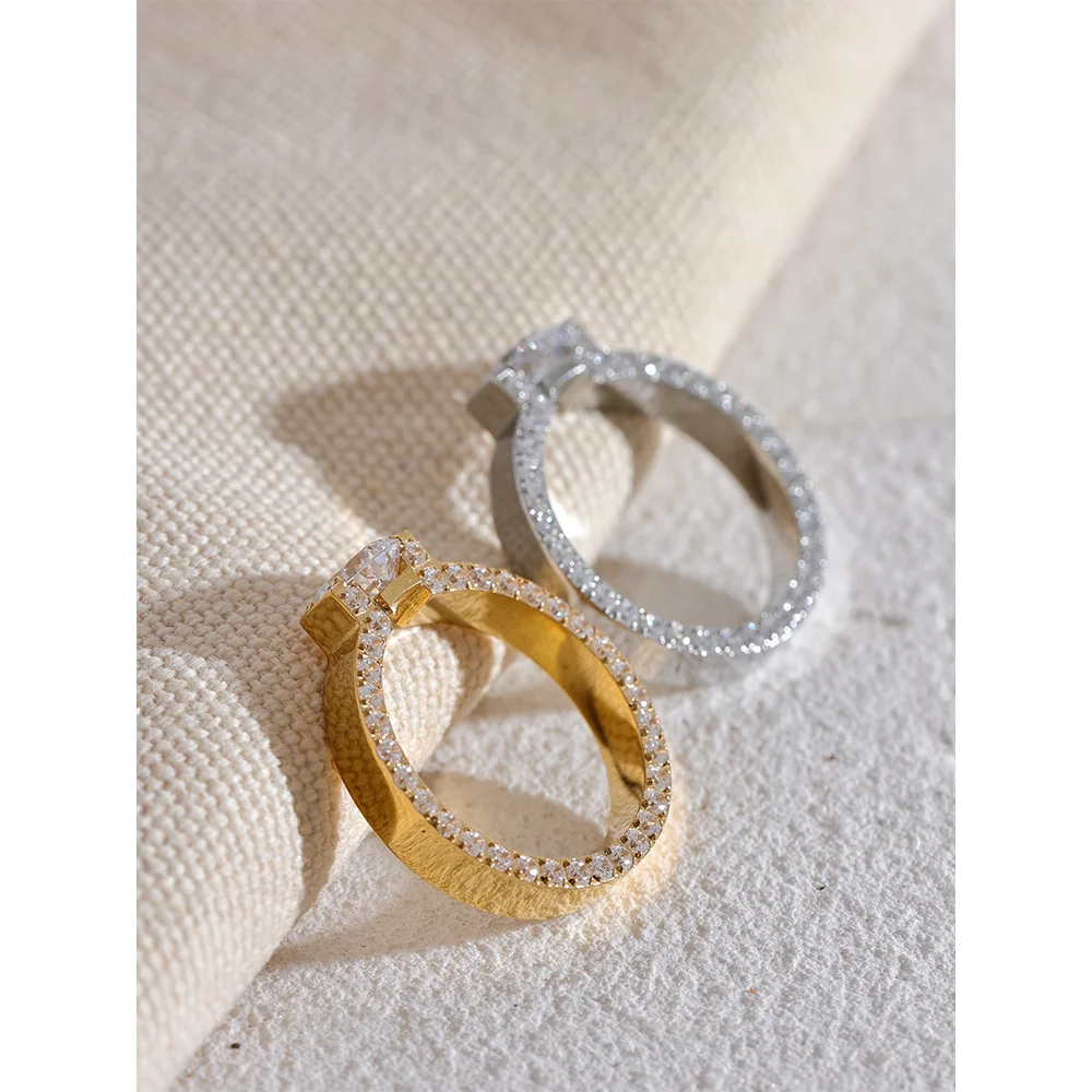 Yhpup Luxury Bling AAA Cubic Zirconia Stainless Steel Fashion Wedding Ring Women High Quality Exquisite Anniversary Jewelry Gift