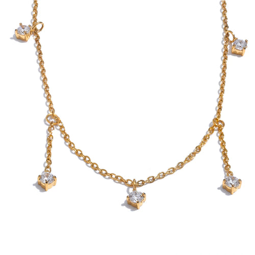 Yhpup Delicate Shiny Cubic Zirconia Drop Collarbone Chain Necklace Fashion Stainless Steel Temperament Delicate Jewelry Women