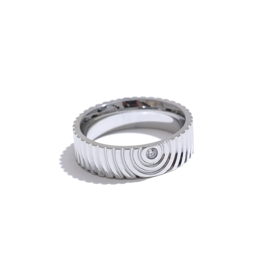 Yhpup 6789# Arrival Stainless Steel Round Striped Zircon Ring High Quality Minimalist Finger Fashion Jewelry Bijoux Femme