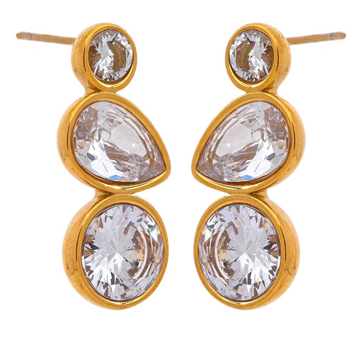 Yhpup Delicate AAA Shiny Cubic Zirconia Stainless Steel Bling Stud Earrings High Quality Gold Color Fashion Daily Jewelry Gift