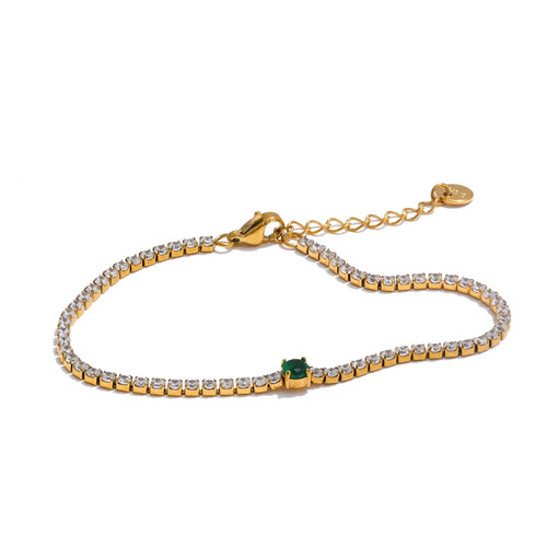 Yhpup Delicate Shiny Cubic Zirconia Chain Bracelet Bangle High Quality Stainless Steel Glitter Fashion Jewelry for Women Gift