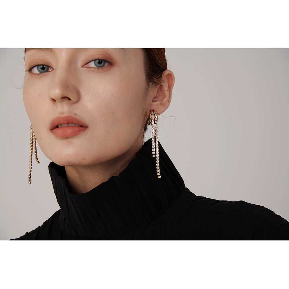 Yhpup New Cubic Zirconia Long Dangle Earrings Stainless Steel Geometric Fashion Earrings Jewelry бижутерия для женщин Party Gift