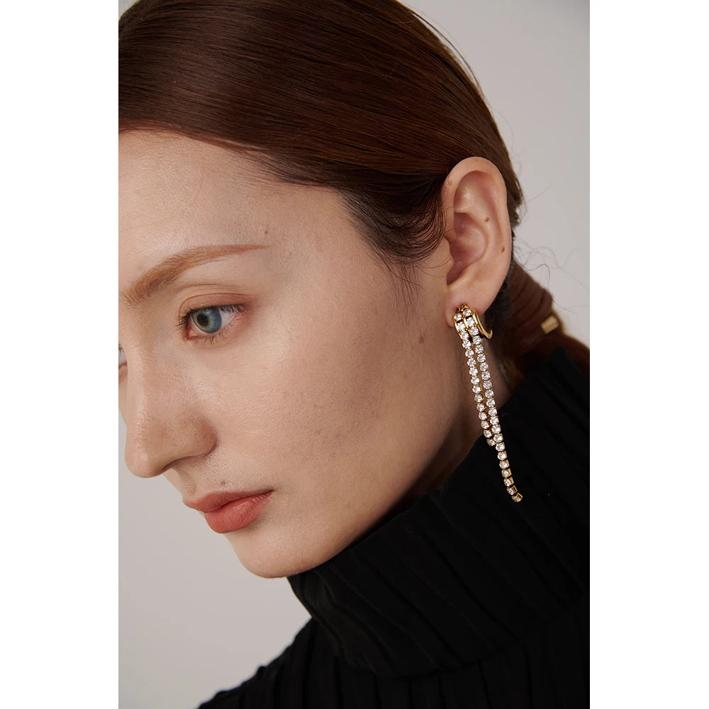 Yhpup New Cubic Zirconia Long Dangle Earrings Stainless Steel Geometric Fashion Earrings Jewelry бижутерия для женщин Party Gift