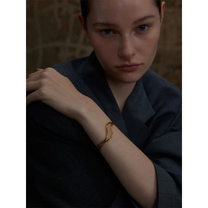 Yhpup New Unique Stainless Steel Double Layer Hollow Adjustable Cuff Bracelet Bangle Minimalistic Wrist Charm Jewelry Gift