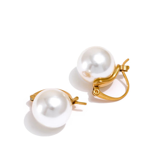 Yhpup Stainless Steel Imitation Pearls Hoop Earrings Korea Elegant Geometric Golden Huggie Temperament Fashion Jewelry Gala Gift