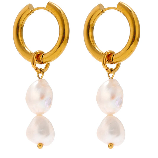 Yhpup Stainless Steel Natural Pearl Hoop Earrings Charm Metal Texture Geometric Fashion Jewelry украшения бижутерия Gift