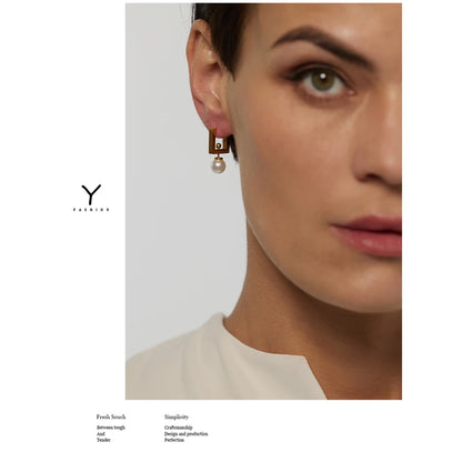 Yhpup 316L Stainless Steel Square Hoop Earrings Elegant Imitation Pearls Women Jewelry Trendy Metal 18 K Unusual Earrings Gift