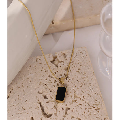 Yhpup Double-Sided Black White Enamel Natural Shell Pendant Necklace for Women Stainless Steel Metal Choker Temperament Gift