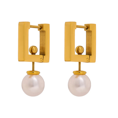 Yhpup 316L Stainless Steel Square Hoop Earrings Elegant Imitation Pearls Women Jewelry Trendy Metal 18 K Unusual Earrings Gift