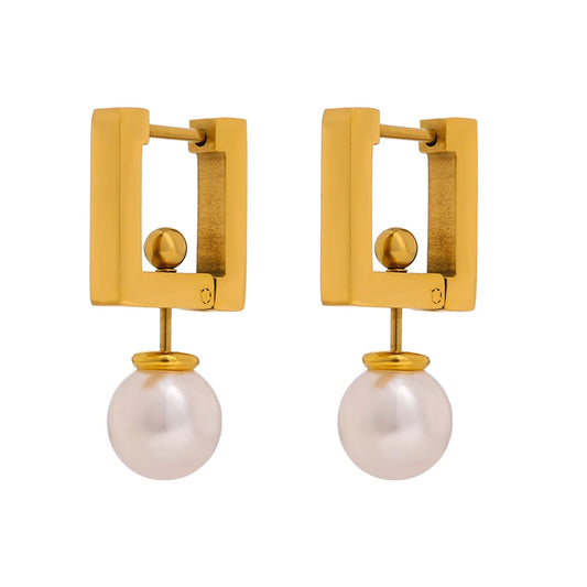 Yhpup 316L Stainless Steel Square Hoop Earrings Elegant Imitation Pearls Women Jewelry Trendy Metal 18 K Unusual Earrings Gift