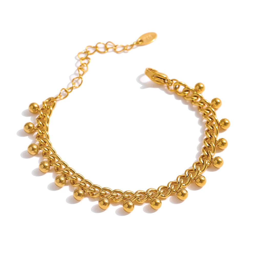 Yhpup 316L Stainless Steel Bead Bracelet for Women Gold Color Metal Trendy 18K Bangle Waterproof Jewelry браслеты женские