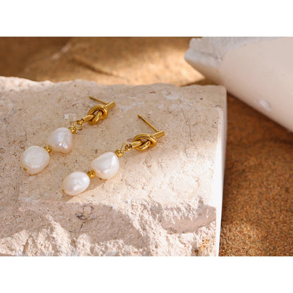 Yhpup Stainless Steel Natural Pearl Drop Earrings Charm Metal Gold Geometric 18 K Plated Jewelry Boucle D'Oreille Femme New