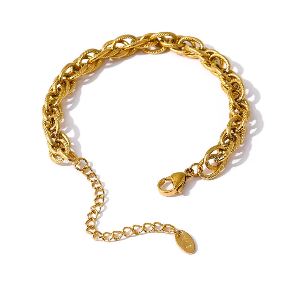 Yhpup Stainless Steel Chain Bracelet Women Metal Golden 18 K Plated Charm Summer Jewelry Waterproof Accessories Bijoux Femme