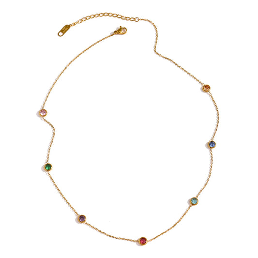Yhpup 316L Stainless Steel Chain Necklace Delicate Colorful Cubic Zirconia Collar Necklace Trendy Jewelry Bijoux Femme Party