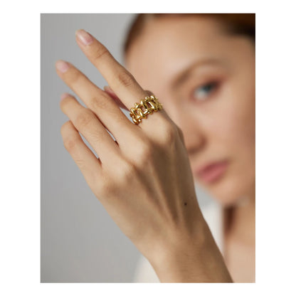 Yhpup 316L Stainless Steel Chain Ring New Statement Metal Gold 18 K Plated Trendy Waterproof Jewelry Bagues Pour Femme Girls