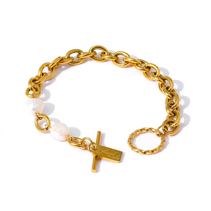 Yhpup High Quality Stainless Steel Jewelry Bracelet Elegant Natural Pearl Charm Temperament браслеты женские Accessories Gift