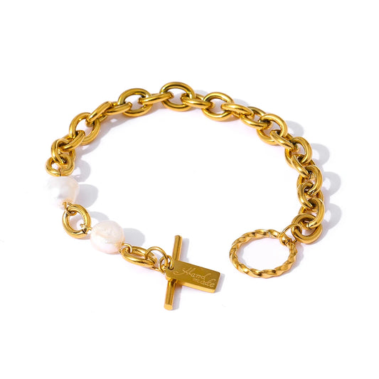 Yhpup High Quality Stainless Steel Jewelry Bracelet Elegant Natural Pearl Charm Temperament браслеты женские Accessories Gift
