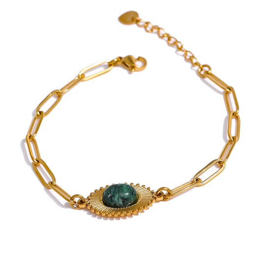 Yhpup Stainless Steel African Turquoise Chain Bracelet High Quality Jewelry Fashion Metal for Women браслеты женские Waterproof
