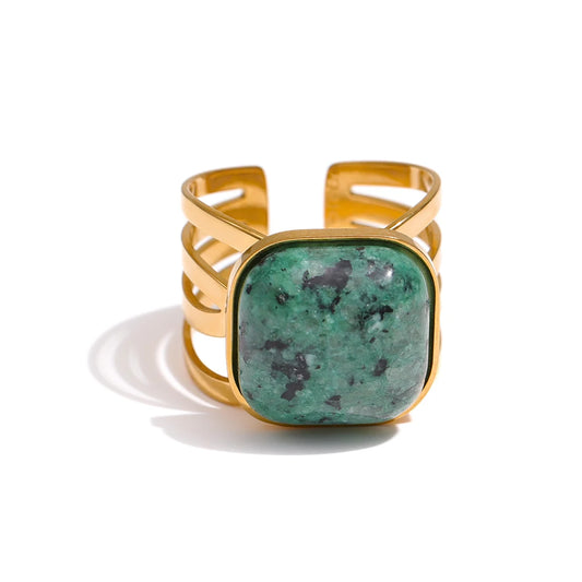 Yhpup Green African Turquoise Ring Stainless Steel Jewelry for Women Charm Metal Opening Finger Ring кольцо женское Gift New