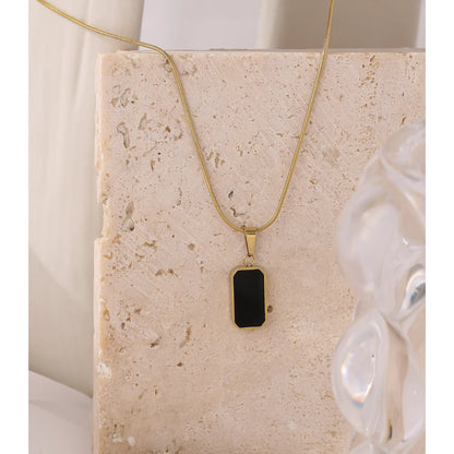 Yhpup Double-Sided Black White Enamel Natural Shell Pendant Necklace for Women Stainless Steel Metal Choker Temperament Gift