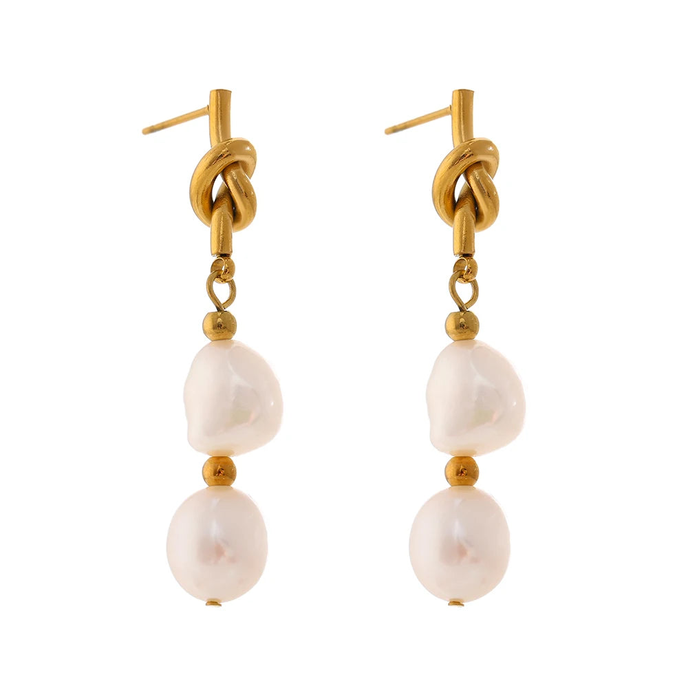 Yhpup Stainless Steel Natural Pearl Drop Earrings Charm Metal Gold Geometric 18 K Plated Jewelry Boucle D'Oreille Femme New