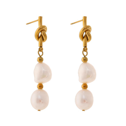 Yhpup Stainless Steel Natural Pearl Drop Earrings Charm Metal Gold Geometric 18 K Plated Jewelry Boucle D'Oreille Femme New