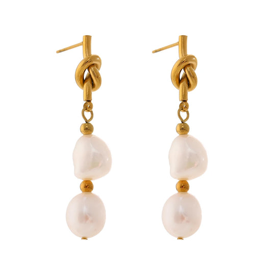 Yhpup Stainless Steel Natural Pearl Drop Earrings Charm Metal Gold Geometric 18 K Plated Jewelry Boucle D'Oreille Femme New