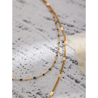 Yhpup Stainless Steel Horns Pendant Necklace Exquisite Colorful Enamel Double Layered Temperament Jewelry Collar Party Gift