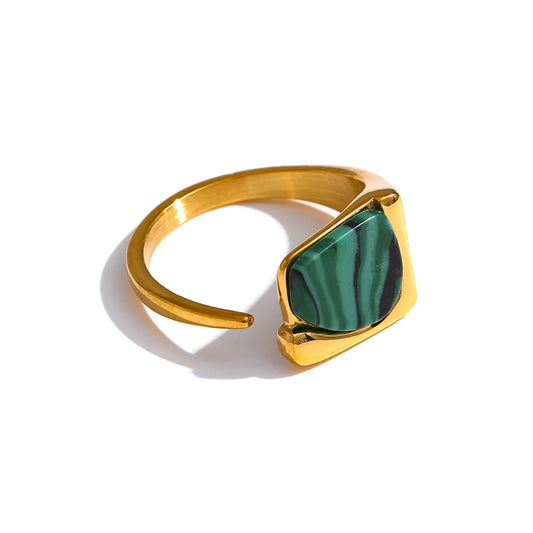 Yhpup New Stainless Steel Women Ring Jewelry Vintage Natural Stone Opening Metal Finger Ring joyería acero inoxidable mujer Gift