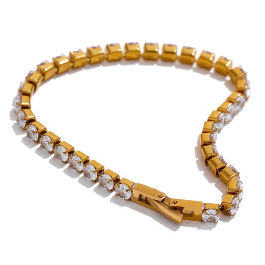 Yhpup Stainless Steel Cubic Zirconia Tennis Chain Bracelet for Women Luxury Charm Bling AAA  Bangle Bracelet Bijoux Femme Gift